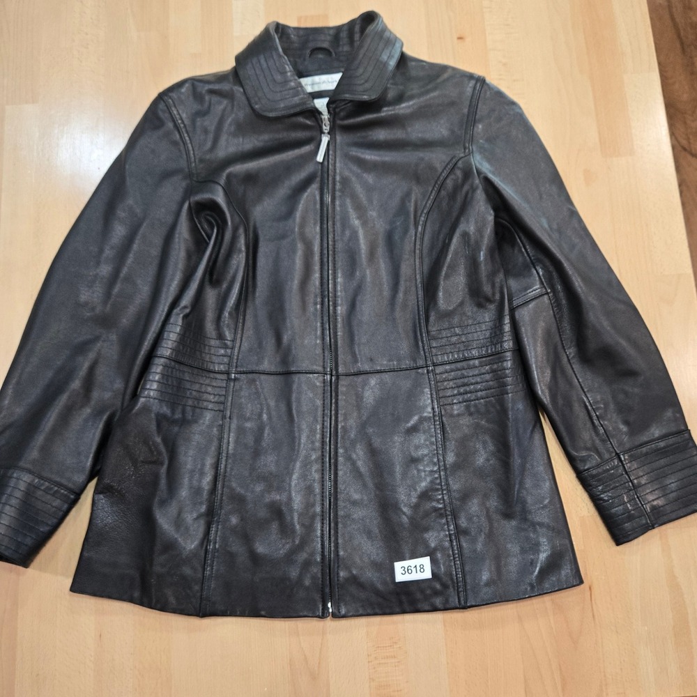 Preston & York Leather Jacket Women's L Black Zip Front Lamb Skin